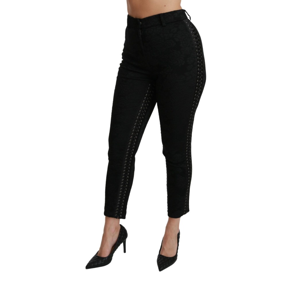 Dolce & Gabbana Elegante hochtaillierte Skinny-Hose aus schwarzem Brokat