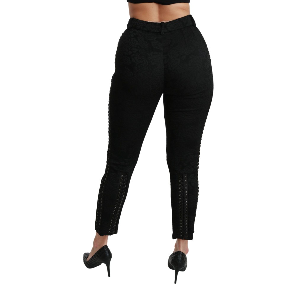 Dolce & Gabbana Elegante hochtaillierte Skinny-Hose aus schwarzem Brokat
