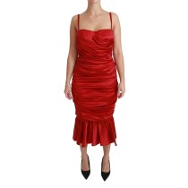 Dolce & Gabbana Exquisites Midikleid aus roter Seide mit Schlagseite
