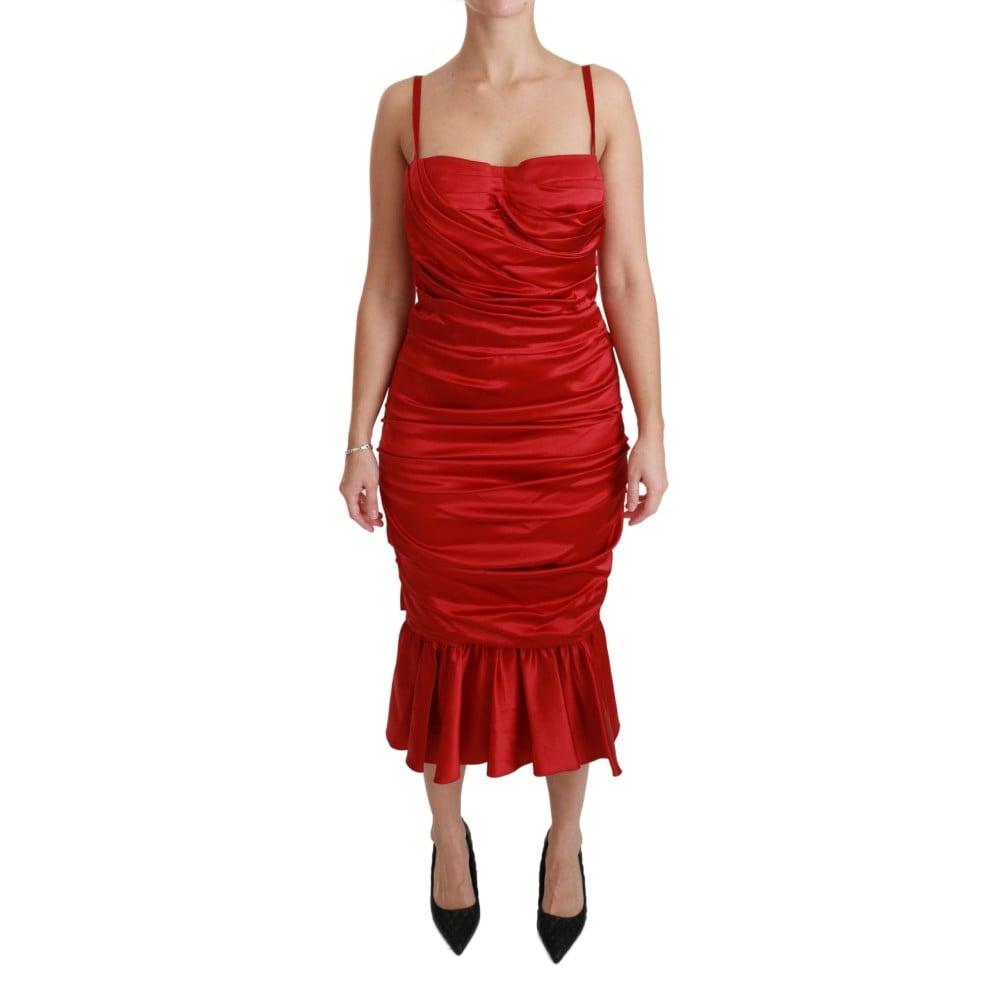 Dolce & Gabbana Exquisites Midikleid aus roter Seide mit Schlagseite