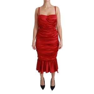Dolce & Gabbana Exquisites Midikleid aus roter Seide mit Schlagseite