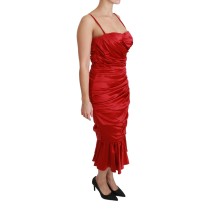 Dolce & Gabbana Exquisites Midikleid aus roter Seide mit Schlagseite