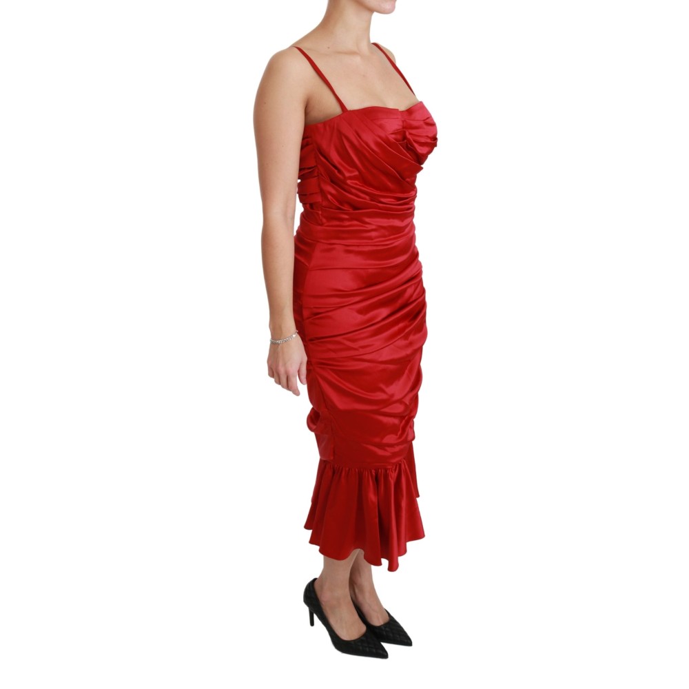 Dolce & Gabbana Exquisites Midikleid aus roter Seide mit Schlagseite