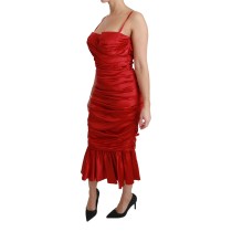 Dolce & Gabbana Exquisites Midikleid aus roter Seide mit Schlagseite