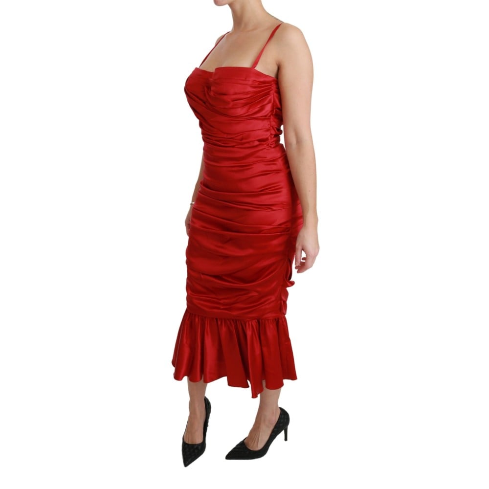 Dolce & Gabbana Exquisites Midikleid aus roter Seide mit Schlagseite