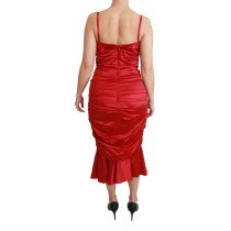 Dolce & Gabbana Exquisites Midikleid aus roter Seide mit Schlagseite
