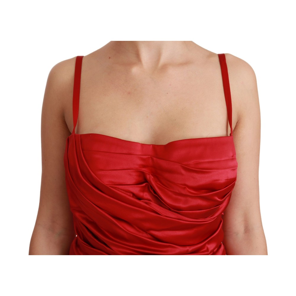 Dolce & Gabbana Exquisites Midikleid aus roter Seide mit Schlagseite