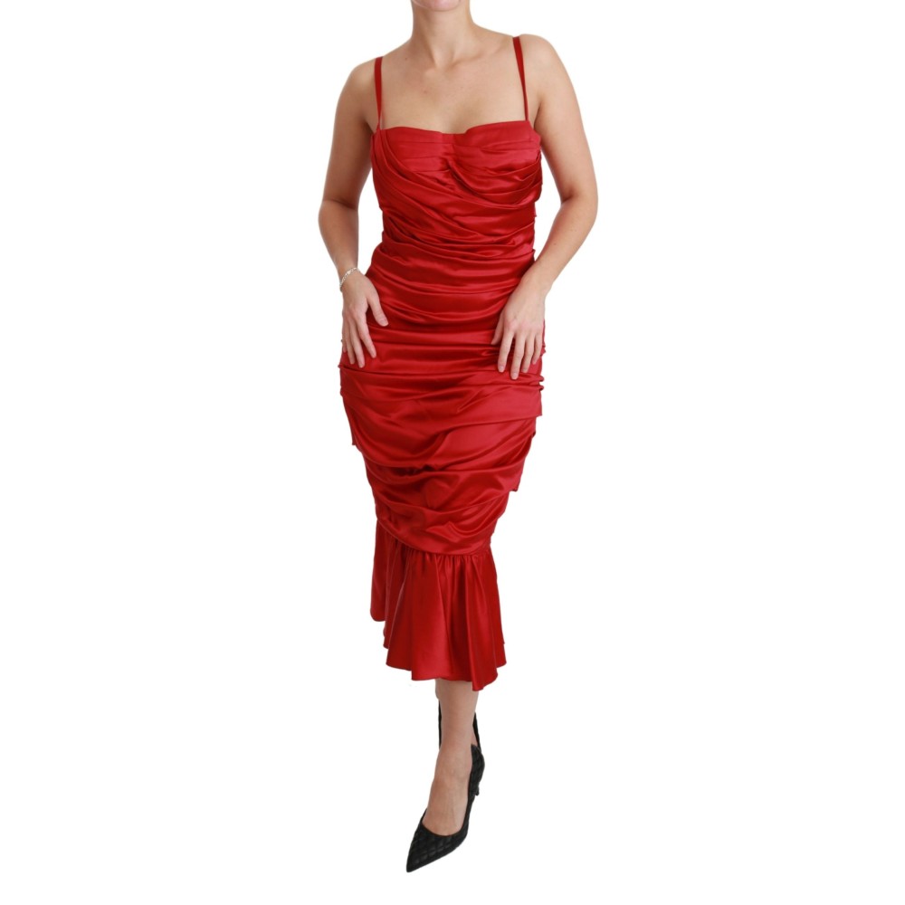 Dolce & Gabbana Exquisites Midikleid aus roter Seide mit Schlagseite