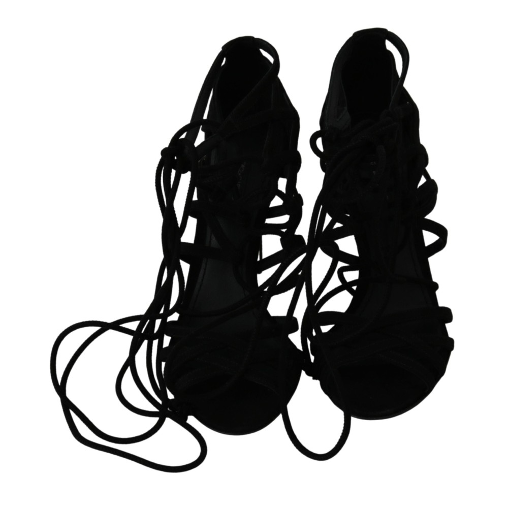 Dolce & Gabbana Elegante schwarze Stiletto-Sandalen mit Knöchelriemen aus Wildleder
