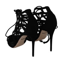 Dolce & Gabbana Elegante schwarze Stiletto-Sandalen mit Knöchelriemen aus Wildleder