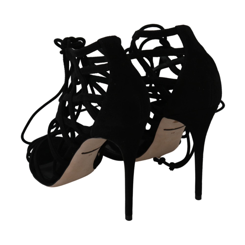 Dolce & Gabbana Elegante schwarze Stiletto-Sandalen mit Knöchelriemen aus Wildleder