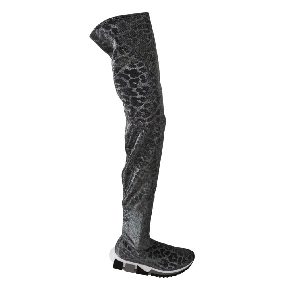 Dolce & Gabbana Elegante Leoparden-Stiefeletten über dem Knie Schuhe