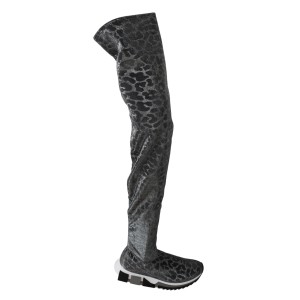 Dolce & Gabbana Elegante Leoparden-Stiefeletten über dem Knie Schuhe