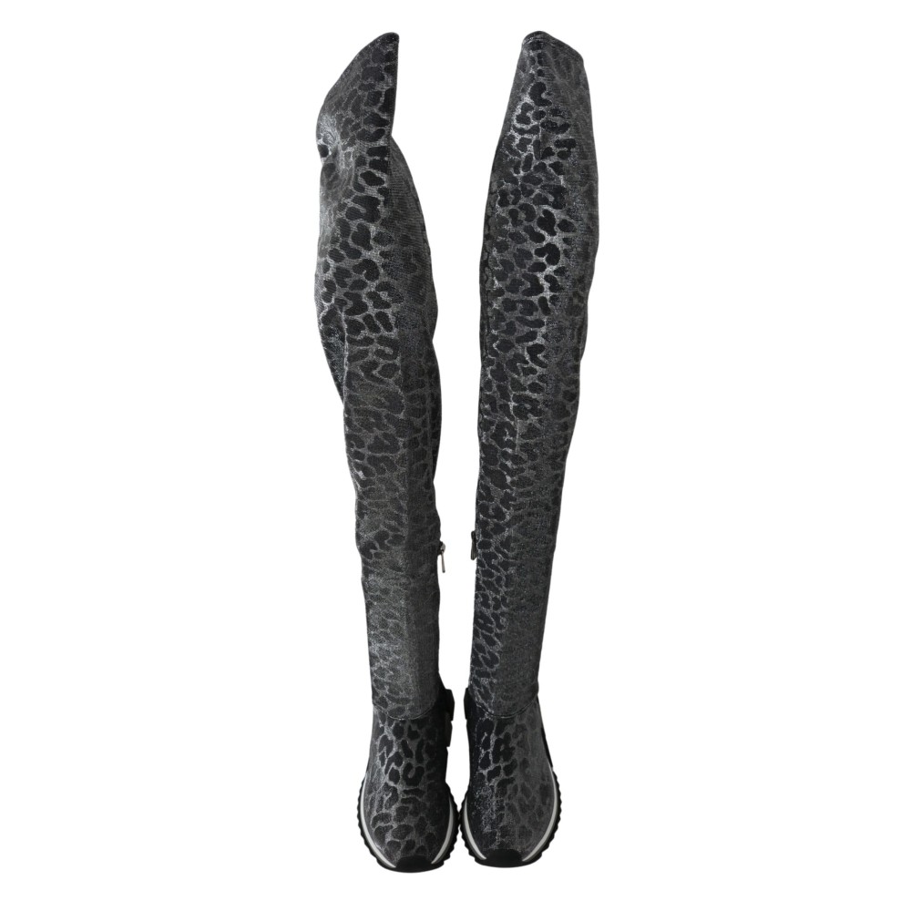 Dolce & Gabbana Elegante Leoparden-Stiefeletten über dem Knie Schuhe