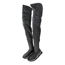 Dolce & Gabbana Elegante Leoparden-Stiefeletten über dem Knie Schuhe