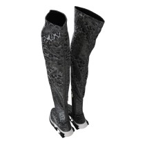 Dolce & Gabbana Elegante Leoparden-Stiefeletten über dem Knie Schuhe