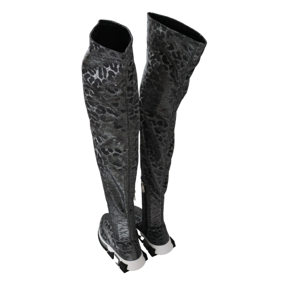 Dolce & Gabbana Elegante Leoparden-Stiefeletten über dem Knie Schuhe