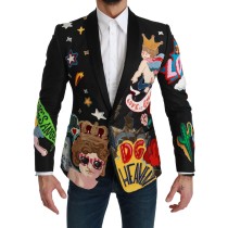 Dolce & Gabbana Schicker Schwarzer Multicolor-Motiv-Blazer in schmaler Passform