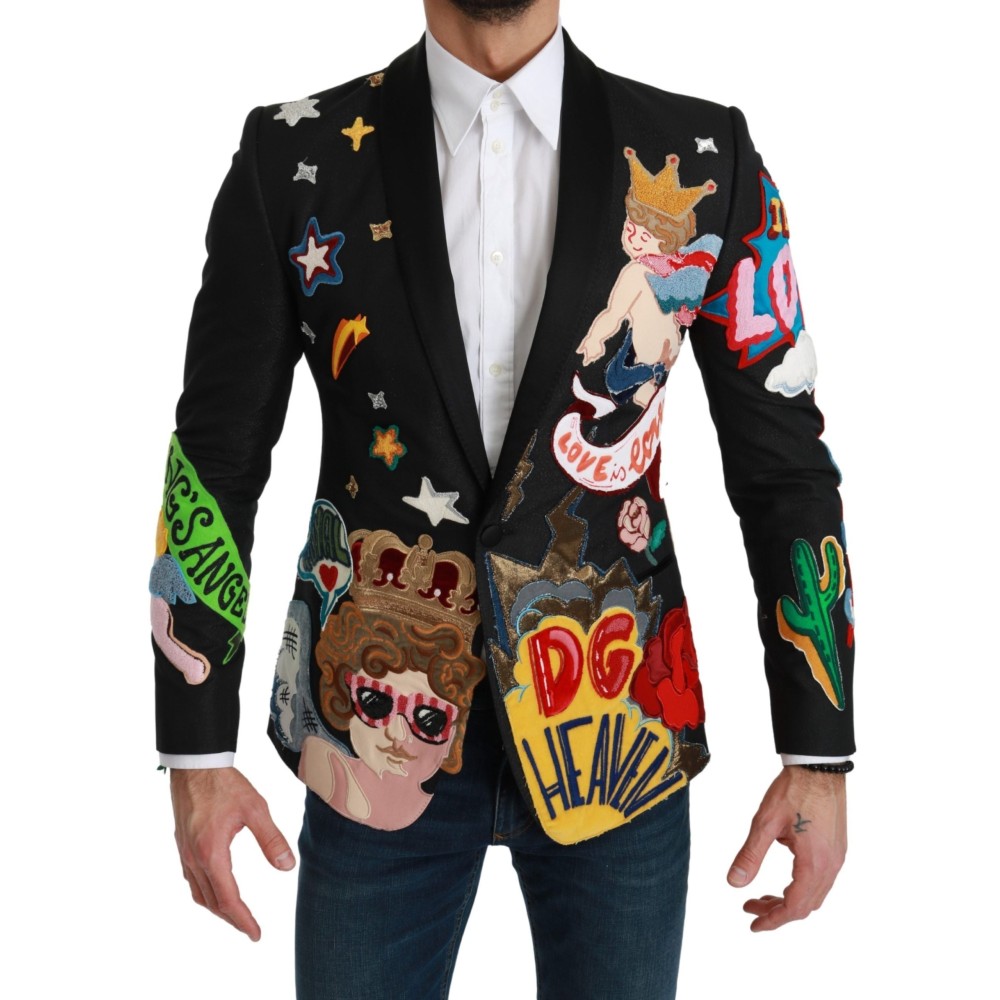 Dolce & Gabbana Schicker Schwarzer Multicolor-Motiv-Blazer in schmaler Passform