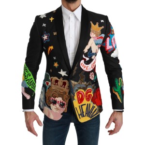 Dolce & Gabbana Schicker Schwarzer Multicolor-Motiv-Blazer in schmaler Passform