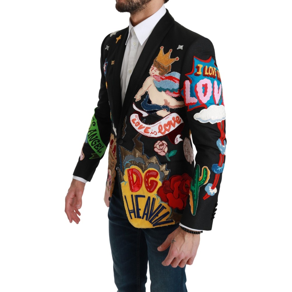 Dolce & Gabbana Schicker Schwarzer Multicolor-Motiv-Blazer in schmaler Passform