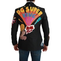 Dolce & Gabbana Schicker Schwarzer Multicolor-Motiv-Blazer in schmaler Passform