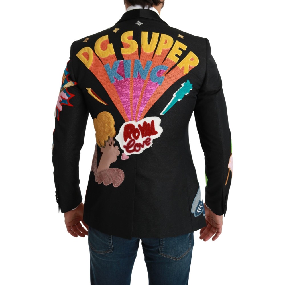 Dolce & Gabbana Schicker Schwarzer Multicolor-Motiv-Blazer in schmaler Passform