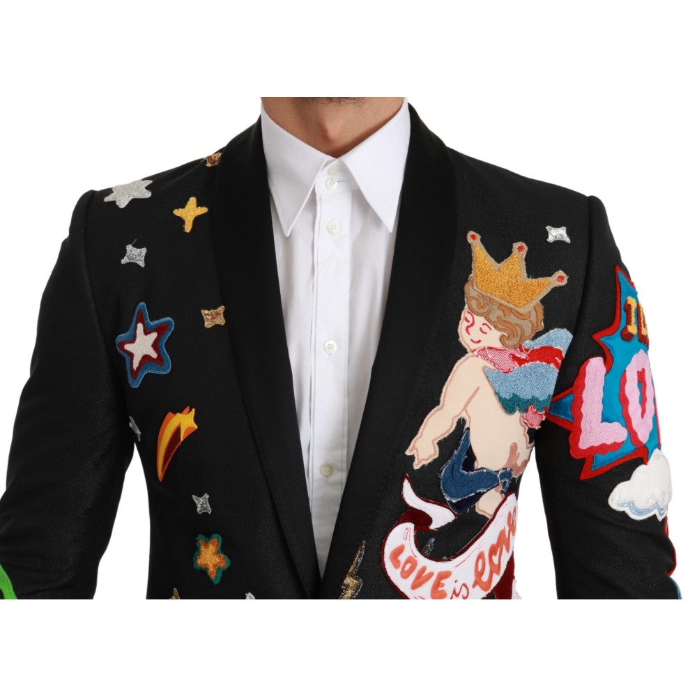 Dolce & Gabbana Schicker Schwarzer Multicolor-Motiv-Blazer in schmaler Passform