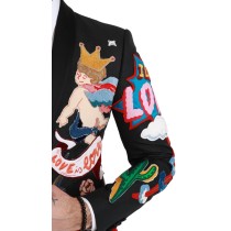 Dolce & Gabbana Schicker Schwarzer Multicolor-Motiv-Blazer in schmaler Passform