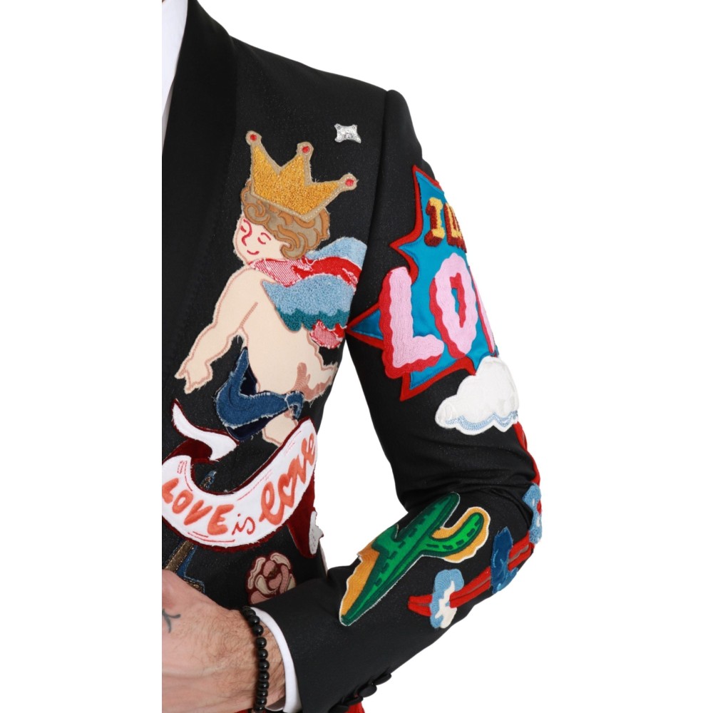 Dolce & Gabbana Schicker Schwarzer Multicolor-Motiv-Blazer in schmaler Passform