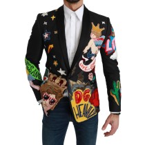 Dolce & Gabbana Schicker Schwarzer Multicolor-Motiv-Blazer in schmaler Passform
