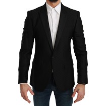 Dolce & Gabbana Eleganter schwarzer gepunkteter Blazer aus einer Wollmischung