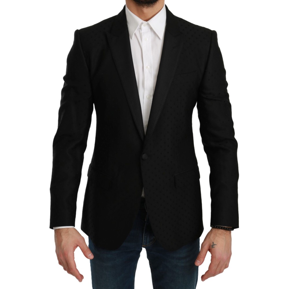 Dolce & Gabbana Eleganter schwarzer gepunkteter Blazer aus einer Wollmischung