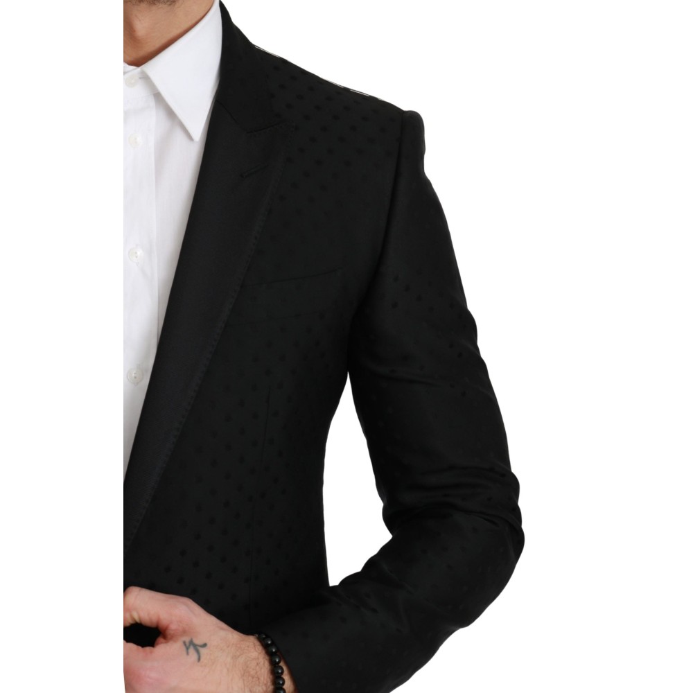 Dolce & Gabbana Eleganter schwarzer gepunkteter Blazer aus einer Wollmischung