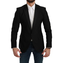 Dolce & Gabbana Eleganter schwarzer gepunkteter Blazer aus einer Wollmischung