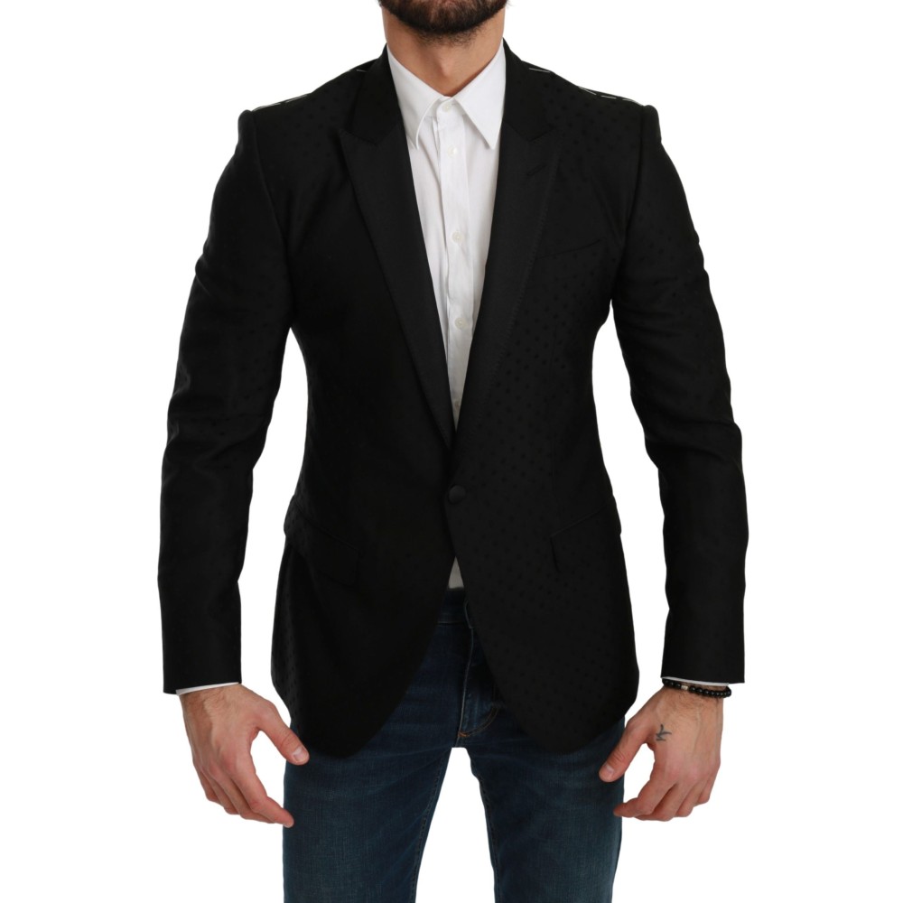 Dolce & Gabbana Eleganter schwarzer gepunkteter Blazer aus einer Wollmischung