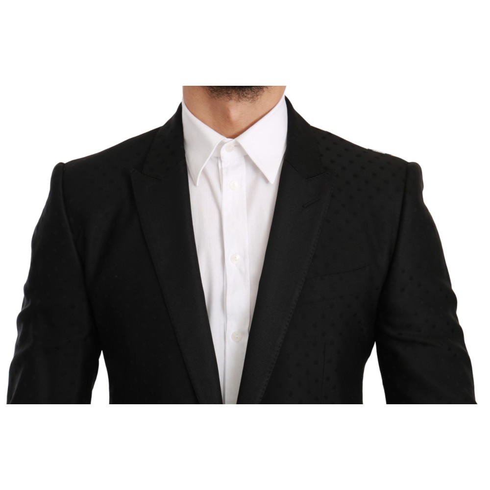 Dolce & Gabbana Eleganter schwarzer gepunkteter Blazer aus einer Wollmischung