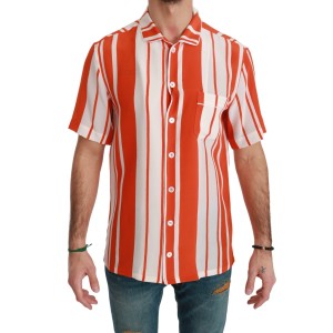 Dolce & Gabbana Elegantes gestreiftes Seidenhemd - Weiß & Orange