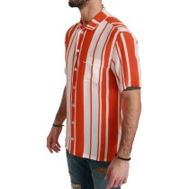 Dolce & Gabbana Elegantes gestreiftes Seidenhemd - Weiß & Orange