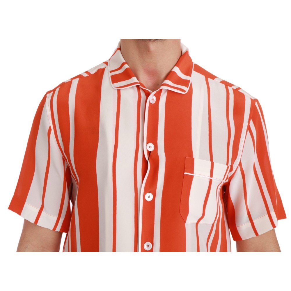 Dolce & Gabbana Elegantes gestreiftes Seidenhemd - Weiß & Orange