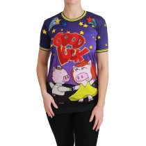 Dolce & Gabbana Elegantes Motiv-T-Shirt mit Rundhalsausschnitt in Violett
