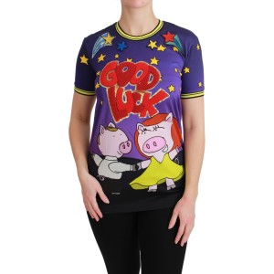 Dolce & Gabbana Elegantes Motiv-T-Shirt mit Rundhalsausschnitt in Violett