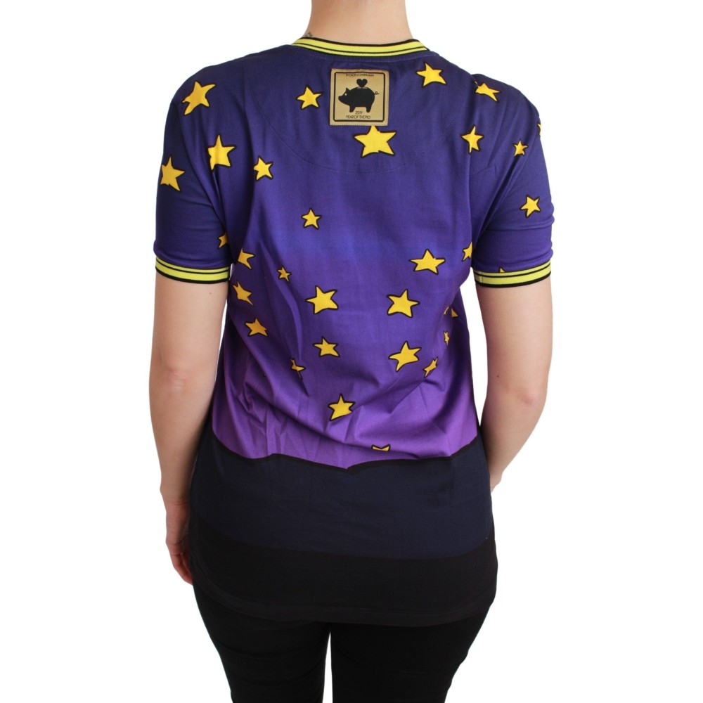 Dolce & Gabbana Elegantes Motiv-T-Shirt mit Rundhalsausschnitt in Violett