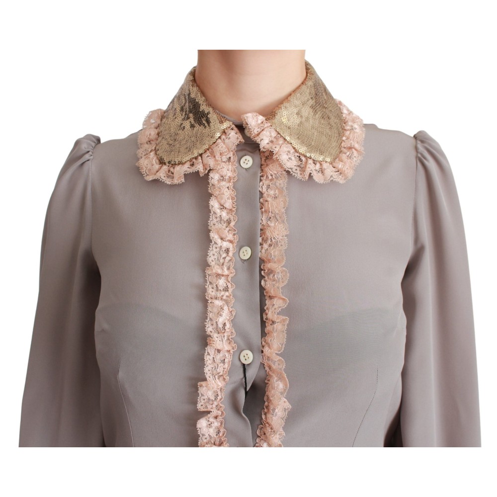 Dolce & Gabbana Elegantes Hemd mit Paillettenkragen aus Seidenmischung