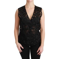 Dolce & Gabbana Elegante florale Weste aus schwarzer Seidenmischung
