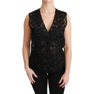 Dolce & Gabbana Elegante florale Weste aus schwarzer Seidenmischung