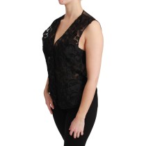 Dolce & Gabbana Elegante florale Weste aus schwarzer Seidenmischung
