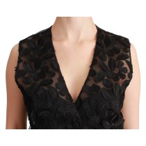 Dolce & Gabbana Elegante florale Weste aus schwarzer Seidenmischung