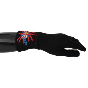 Dolce & Gabbana Elegante schwarze Schurwoll-Unisex-Handschuhe