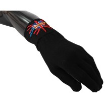 Dolce & Gabbana Elegante schwarze Schurwoll-Unisex-Handschuhe